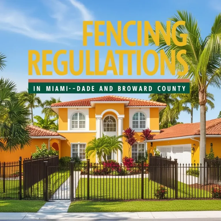 House in Florida with fences and a large headline that says, _Fencing Regulations in Miami-Dade and Broward County